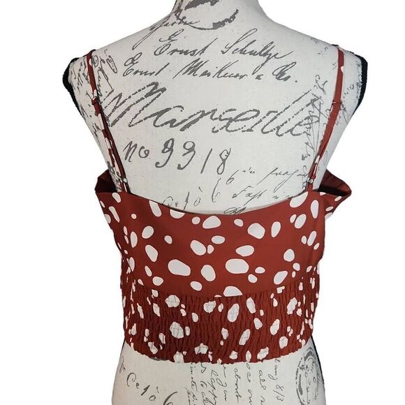 Bar III Women's Size Large Orange Rust White Carmen Dot Tie Front Cami Crop Top - Picture 3 of 6